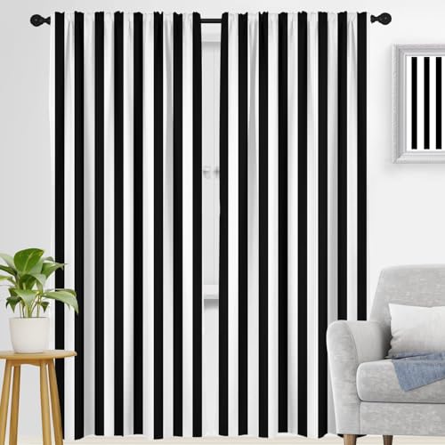 zokyer Black and White Window Curtain Long Striped Simple Trendy Farmhouse Art Modern Retro Rustic Gothic Neutral Men Boys Teen 42 W x 84 L for Bedroom Living Room 2 Panels Rod Pocket Drapes