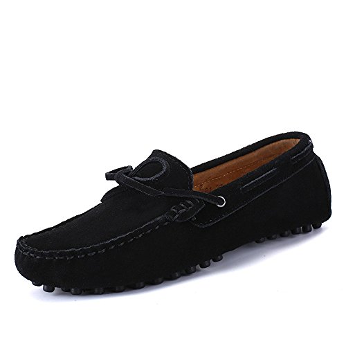 Men's Driving Penny Loafers Genuine Leather Boat Moccasins Rubber Studs Sole(Black,10 M US)