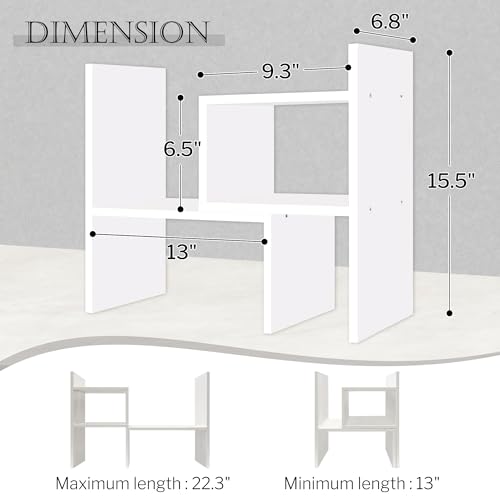 Image of Jerry & Maggie - Desktop Organizer Office Storage Rack Adjustable Wood Display Shelf | Birthday Gifts - Toy - Home Decor | - Free Style Rotation Display - True Natural Stand Shelf (White)