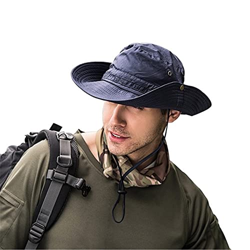 JTRHD Chapeaux de seau à large bord Cascater Camping Fishing Randonnée extérieure Sport Soleil Caps larges Brim Réglable d'été en plein air (Couleur : Navy Blue, Size One size), Taille unique Cover