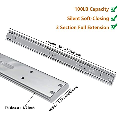 Image of LONTAN 2 Pairs Soft Close Drawer Slides 20 Inch Heavy Duty Cabinet Rails