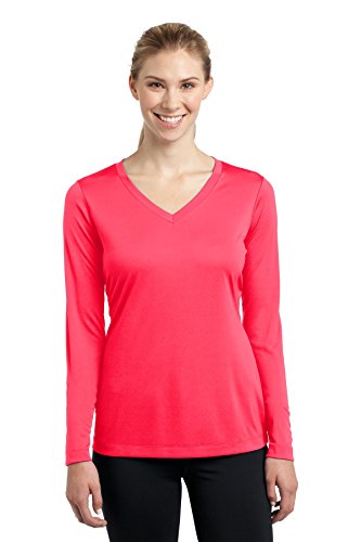 SPORT-TEK Ladies LS PosiCharge Competitor V-Neck TEE F20 Hot Coral