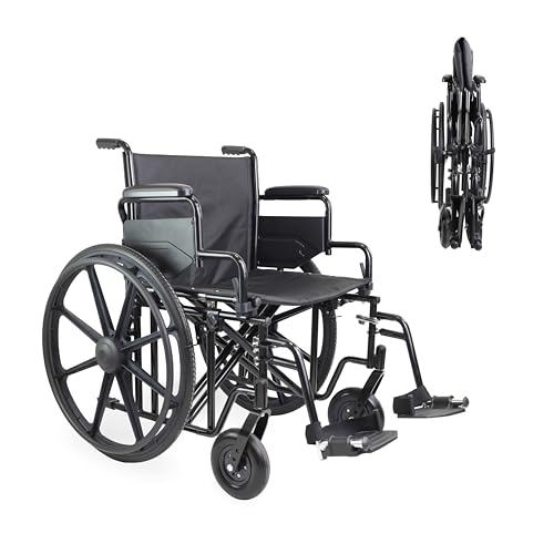 PEPE - Silla de Ruedas Ancha Autopropulsable Bariátrica (Hasta 225kg), Plegable Robusta Acero Adultos Sobrepeso