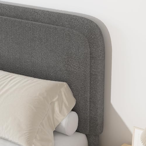 Image of BarnFurin Twin Bed Frame, Cloud Boucle Headboard, Rounded Corners, Grey | Soft boucle and rounded edges create a low-profile cloud look. Wooden slats support the mattress without a box spring