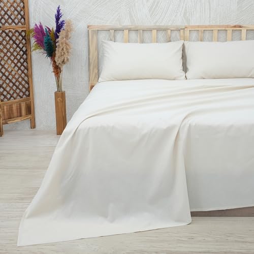 Vency Set Lenzuola Letto Singolo Cotone Beige 3 Pezzi - Completo Lenzuolo con Angoli Singolo 90x200cm, Lenzuolo Sopra e 1 Federe 50x80cm