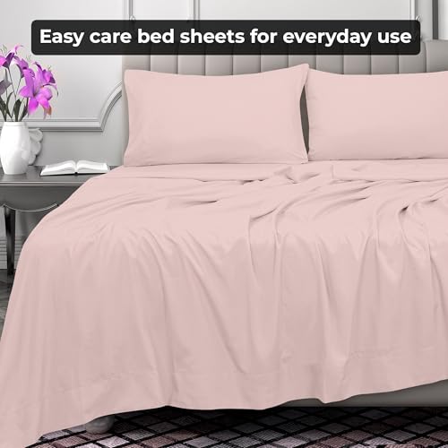 Image of Royale Linens Full Flat Sheet - Ultra Soft Brushed 1800 Microfiber Flat Sheets Only - Wrinkle Free & Stain Resistant - Hotel Quality Top Sheet for Bed (Full, Pink)