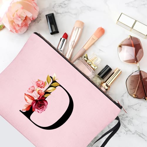 Image of Vavabox A-Z Personalized Makeup Bag, Birthday Gifts for Women Mom, Gifts for Best Friend, Bride Bridesmaid Cosmetic bag (D, 06-Pink)