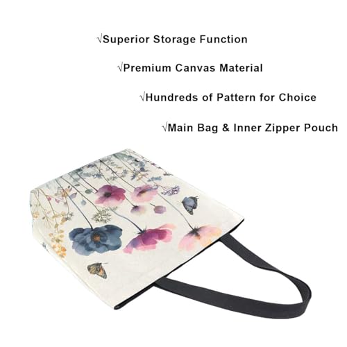 Extra Large Shoulder Tote Bag for Beach Travel Weekender Gym Retro Pink Indigo Flowers Watercolor Reusable Grocery Canvas Shopping Bag4