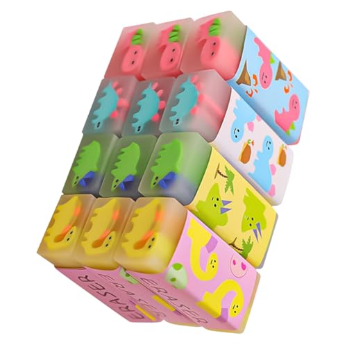 Gadpiparty 12個 でかわいいカートゥーン恐竜デザイン消し キッズ文具 学用品試験消しに 素材使用 小学生向け贈り物にも ランダ ランダムカラー