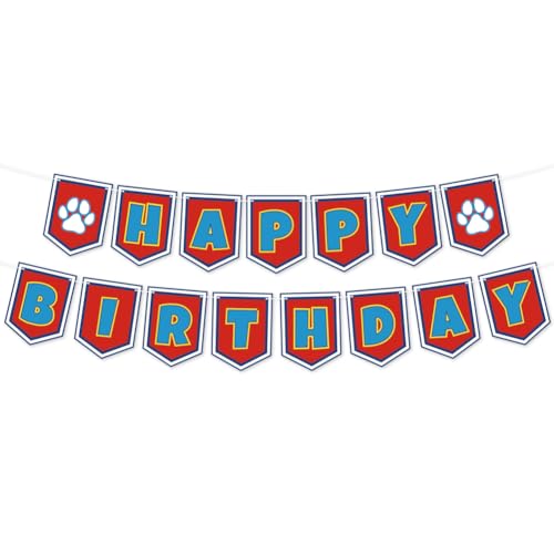 Cartoon Dog Paw Happy Birthday Banner- Cute Birthday Decorations for Boys Cartoon Themed Happy Birthday Sign for Boys 1st 2nd 3rd Party Baby Shower