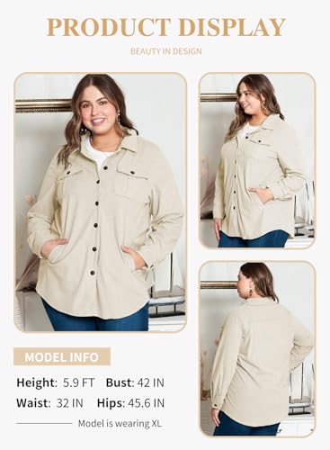 Eytino Womens Plus Size Long Sleeve Button Down Boyfriend Shirts Casual Plaid Shacket Jacket Coats(1X-5X)3