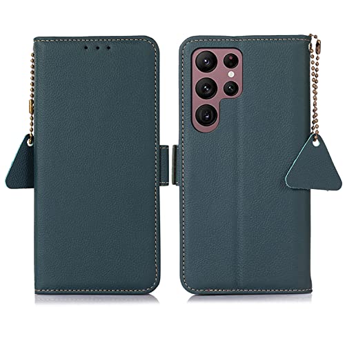 Hauw Funda Samsung Galaxy S23 Ultra,Funda de Cuero de Cierre Magnético Lateral con Bloqueo RFID y Función de Soporte para Samsung Galaxy S23 Ultra,Verde Cover