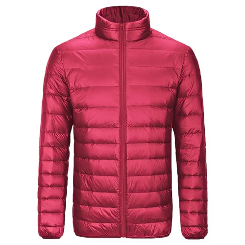 Jamron Mens Plus Size Winter Warm Padded Puffer Jacket Casual Stand Collar Quilted Jacket with Multi Pockets Red 3XL
