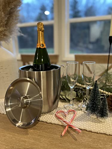 Tiken 3L Edelstahl Eiseimer mit Deckel und Zange Doppelwandiger Vacuum Isolierter Eiskübel Eiswürfelbehälter für Sekt, Cocktailbar… – Ansicht 6