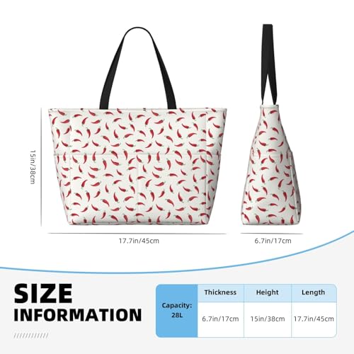 Large Beach Bags Water-resistant Sandproof - red Chili Pepper Cute Beach Tote Bags for Women with Zipper2