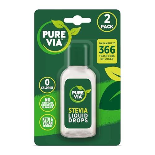 Pure Via Stevia Liquid Drops 2 x 55ml - Zero Calorie Vegan and Keto Friendly Sugar Alternative