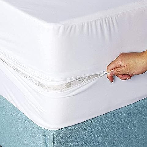 Brit Diamonds Anti Dust Mite Bed Bug Mattress Protector Zipped Anti Allergy 100% Waterproof Mattress Protector Bed Cover Fitted 6 Sides Encasement with Zipper Closure (King),White Cover
