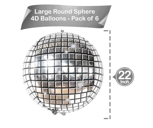 Image of 6pcs Retro Disco Theme Decorations Ball Balloons for Party Decor Party Decorations for 70s 80s 90s Themed (Pack Of 6, Silver)