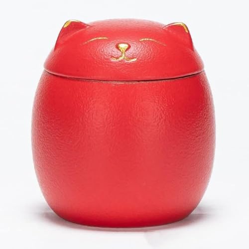 Rutexc花と招き猫をあしらった陶器製の持ち運び用茶筒。 防湿性と気密性に優れ、お菓子やご家族へのお料理、ホリデーギフトなどを入れるのに最適です(大サイズ)。