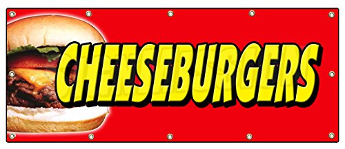 48"x120" Cheeseburgers Banner Sign Hamburger Burger Cheese Signs Char broiled