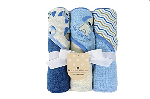 Image of Cudlie Buttons & Stitches Baby Boy 3 Pack Rolled/Carded Hooded Towels in Dog Gone Cute Print, GS71722