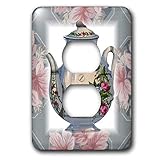 3dRose lsp_37380_6 Victorian Flower Teapot On Blue Pink Floral Background 2 Plug Outlet Cover