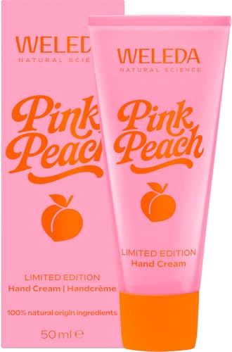 WELEDA Bio Pink Peach Limited Edition Handcreme Naturkosmetik Handpflege Creme mit Bienenwachs & Sesamöl verwöhnt trockene Hände Natürliche Hand Care Pflegecreme mit Pfirsich/Jasmin Duft (50ml)