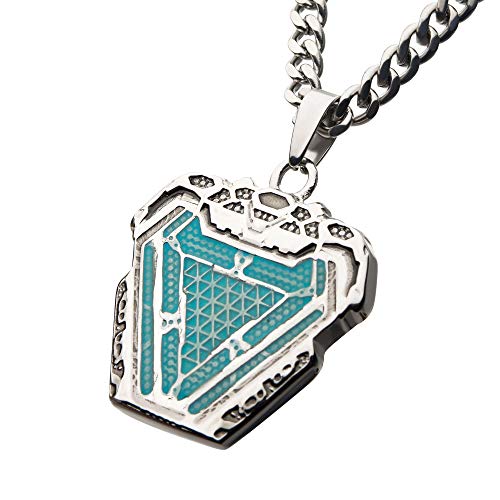 Marvel Iron Man Arc Reactor Glow-in-The-Dark Stainless Steel Pendant Necklace with 60cm Chain. Official Licensed Jewelry, Blue, One Size.2