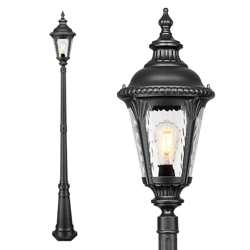Image of Emliviar 87 Inch Large Street Lamp, 1-Head Outdoor Lamp Post Light with Water Ripple Glass, Black Waterproof Pole Lights for Garden, Pathway, Backyard, Driveway, XE265PL-M-SW BK