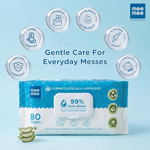 Image of Mee Mee Pure Water Wet Wipes with Lid (240 pcs) - Wet wipes combo | Unscented, Plant Derived | Super Thick wipes | Exrtra Gentle -Pack of 3 | Pack With Lid