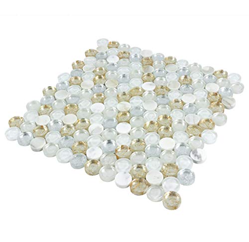 Mto0518 Modern 1" Penny Round White Gray Copper Metallic Glossy Glass & Stone Mosaic Tile (Sample Swatch) #TOP1