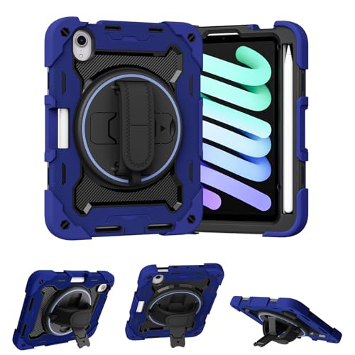 Coque iPad mini 7 antichoc bleue pour enfant avec support et porte-crayon