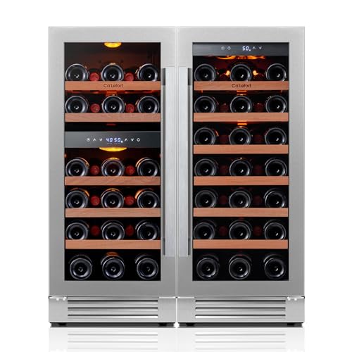 Image of Ca'Lefort 15 Inch Wine Fridge Bundle, 61 Bottles Large Capacity Dual Zone 40-65F Temp Control, Adjustable Shelves, Glass Door & 3-Color LED, Built-in or Freestanding for Home Bar Kitchen (2 Units)