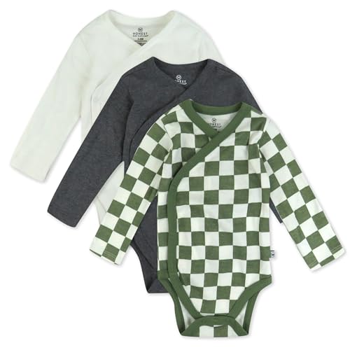 Image of HonestBaby Baby 3-Pack Organic Cotton Long Sleeve Side-snap Kimono Bodysuits