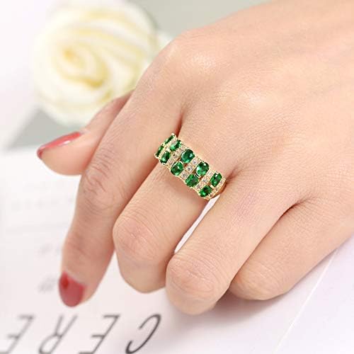 Fashion Oval Green Paveing Cubic Zircon Emerald Ring,18K Yellow Gold Plated Half Eternity Ring Wedding CZ Bands for Women(9) - Image 4