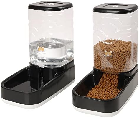 ELEVON Automatic Dog Cat Gravity Food and Water Dispenser Set with Pet Food Bowl for Small Large Pets Puppy Kitten Rabbit Large Capacity(Black)