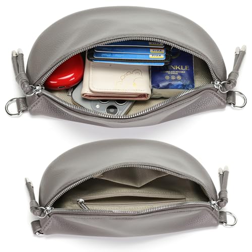 YISUOHOOM Bauchtasche Damen Umhängetasche klein Crossbody Bag Veganes Leder Brusttasche Kleine Handtasche Grau Geschenke für Frauen