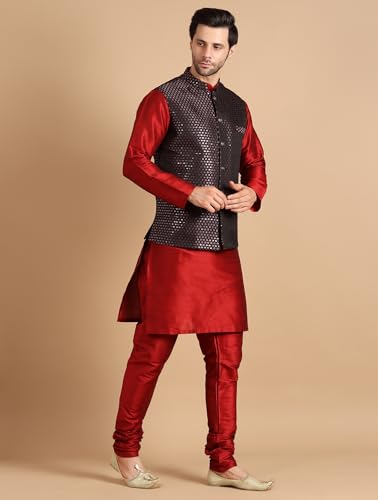 Image of men's Silk Blend Kurta Pejama & Waistcot Set