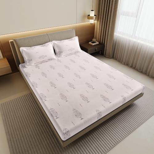 Divine Casa Cotton Double Size Bedsheet with 2 Pillow Covers | Floral Print Flat Bed Sheet | Soft & Breathable Bedding | Elegant Bedroom Linen | 254 x 222 CM