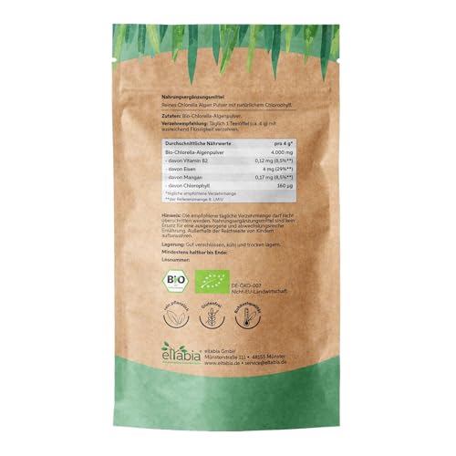 Bio Chlorella Pulver 500g | Premium Rohkost-Qualität | 100% reines Algen-Pulver ohne Zusätze | Zellwand gebrochen Vegan