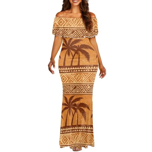 Image of Polynesian for Women S-7XL Off Shoulder Maxi Dress Hawaiian Summer Dresses
