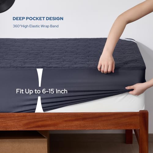 Image of BEDLORE 2 Pack Waterproof Mattress Protector, Twin XL Size Mattress Pad with Deep Pocket 6 inch-15 inch Depth, Soft Breathable Bed Mattress Cover for Bedroom, College Dorm (Navy Blue)