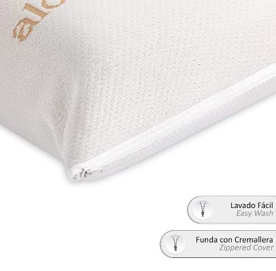 Almohada Viscoelástica 70 cm | Núcleo viscoelástico compacto | Tejido Aloe Vera | 70 cm | Termorregulable | Doble funda cremallera | Lavable a máquina