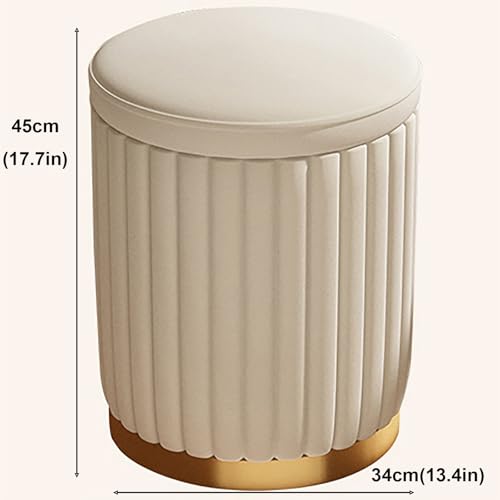 Pouf de rangement rond en velours rose avec base dorée chic - 3