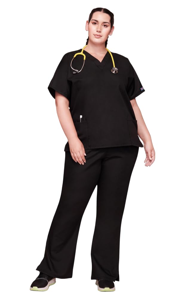 Scrub set for women Traditional Fit Dolman Sleeve, V-neck Top 4700 Natural Rise Flare Leg Drawstring Pant 4101