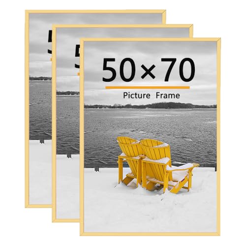 Baoee 3 Pack 50x70 Bilderrahmen 50x70 Bilderrahmen Gold für Fotogalerie - Einschubstreifen horizontale oder vertikale Wandmontage