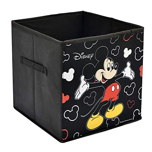 Image of Kuber Industries Disney Mickey Print Foldable Cube Box|Non Woven Storage Box For Clothes|Storage Organizer for Toys, Books, Baby Clothes|Pack of 2 (Black)