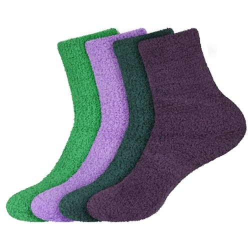 Image of BambooMN Colorful Fuzzy Socks - Assorted Super Soft Warm Microfiber Comfy Home Socks - Value Pack