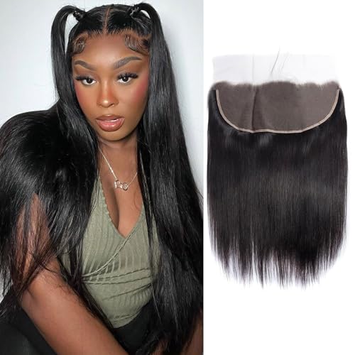 HD Lace Frontal 13x6 Transparent Ear to Ear Straight Human Hair Lace Frontal 100% Unprocessed Virgin Lace Closure Human Hair Pre Plucked 150% Density 12 Inch