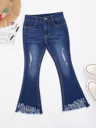 JEATHA Kids Girls Flare Jeans Ripped Denim Pants Frayed Burr Bell-Bottom Trousers Casual Streetwear4